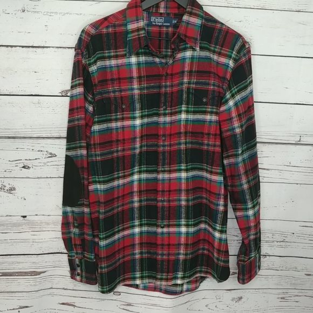 Vintage Polo Plaid Flannel‎ Elbow Patch Shirt